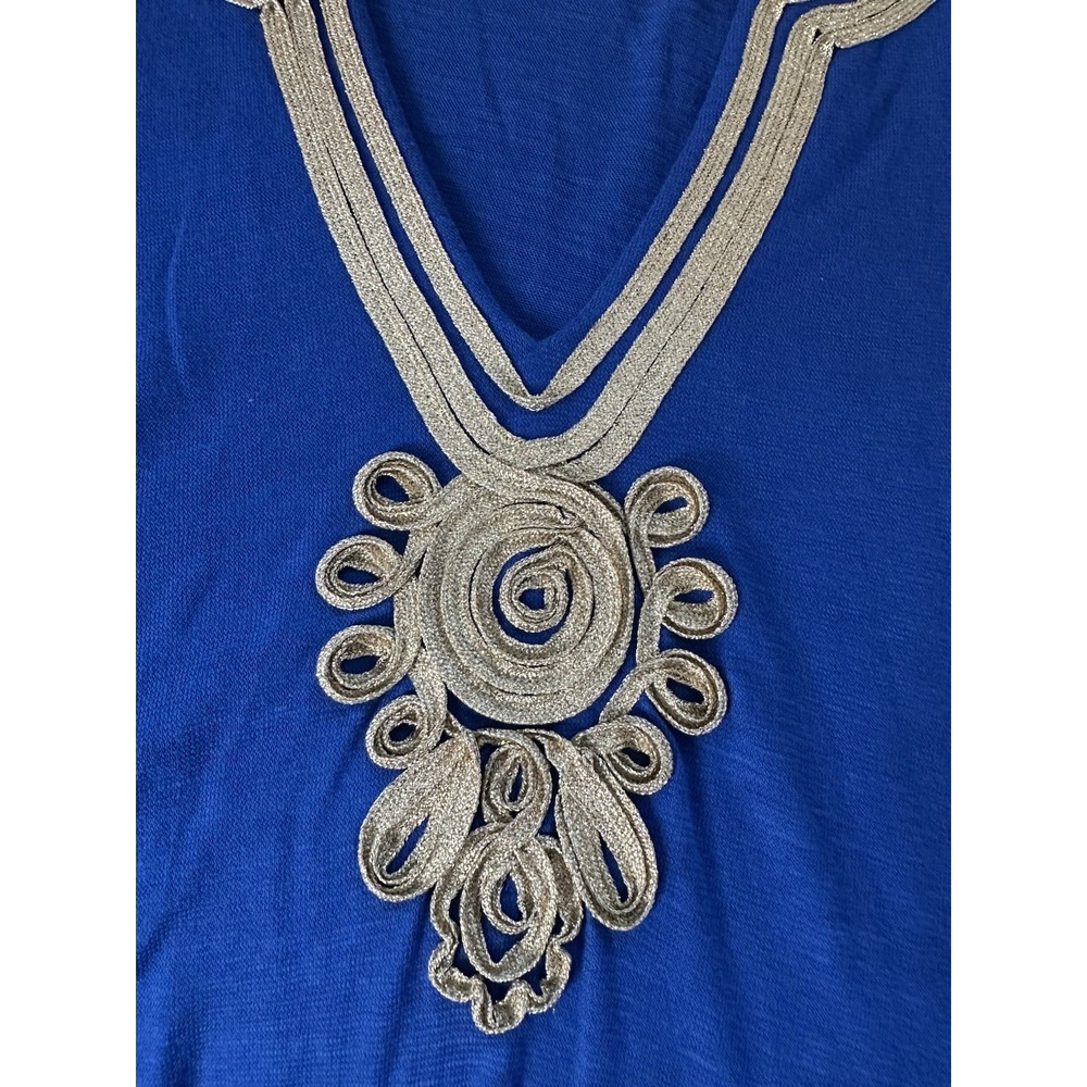 Lilly Pulitzer Emerson Tunic Top Metallic Gold Royal Blue Coastal Beach - Picture 4 of 7